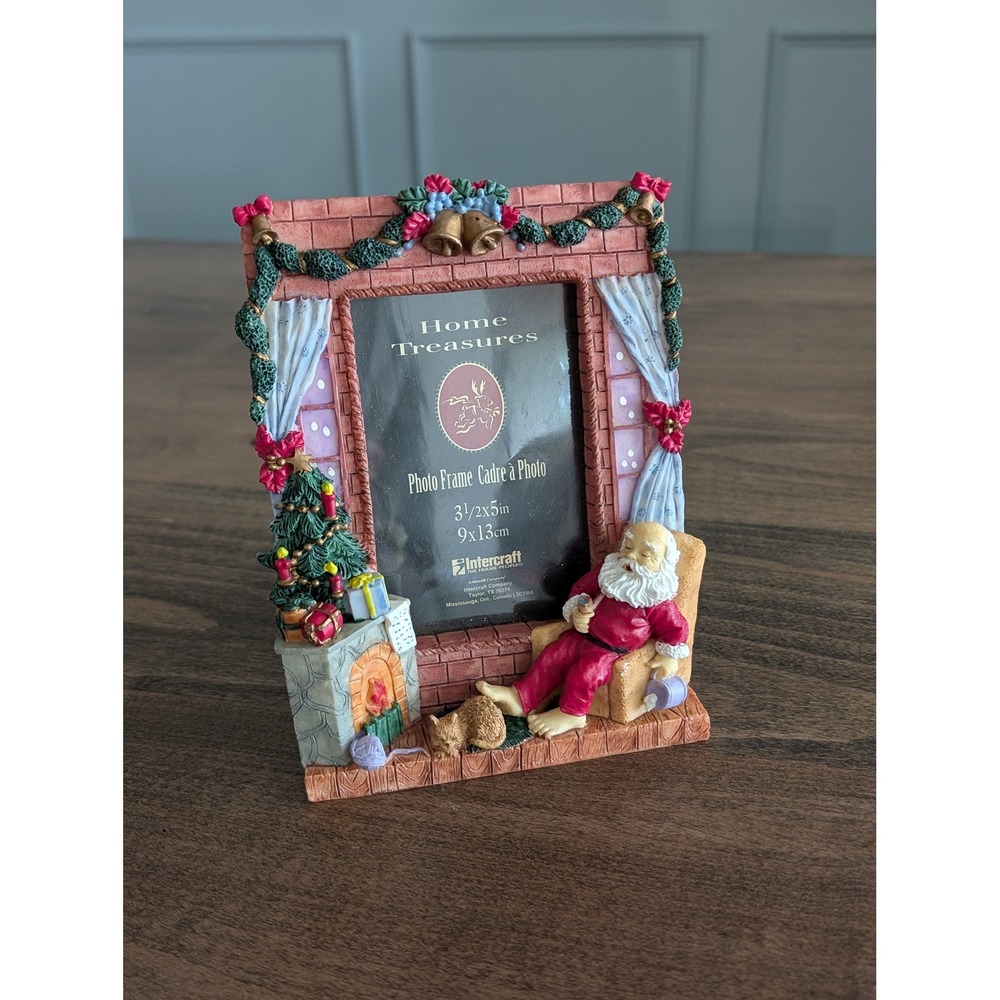 Vintage 3D Resin Santa Frame~ Home Tresures~ 3.5x5 Intercraft Christmas Tree Cat